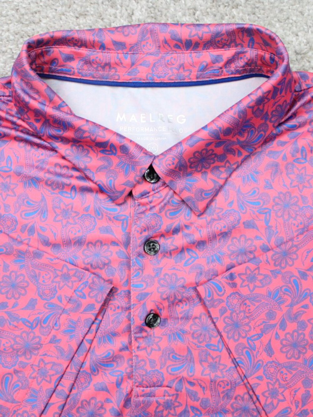 Maelreg Performance Polo Shirt Men 2XL XXL Pink/Blue Floral Stretch Short Sleeve
